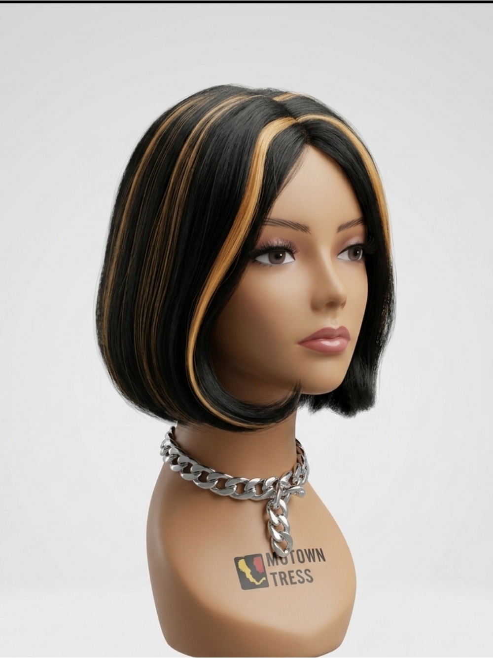 Brown/Carmel Bob Wig with Honey Blonde Highlights - Sleek Layered Style
